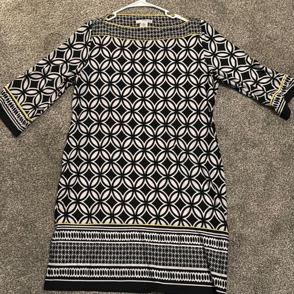 Studio One Black and White Sheath Dress with Bateau Neckline